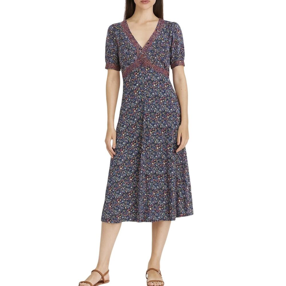 Boden Floral Midi Dress in Navy with Multicolor Print